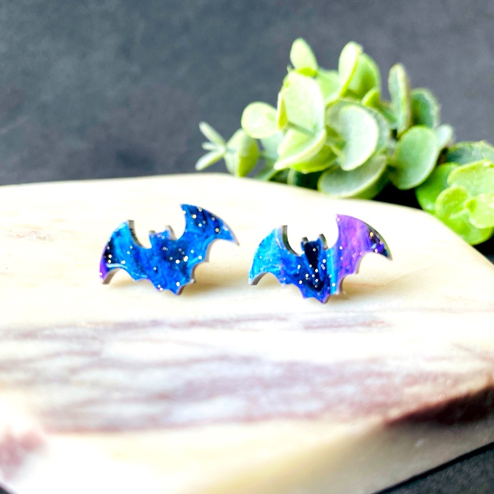 Bat Earrings Stud Purple Halloween Earrings Studs